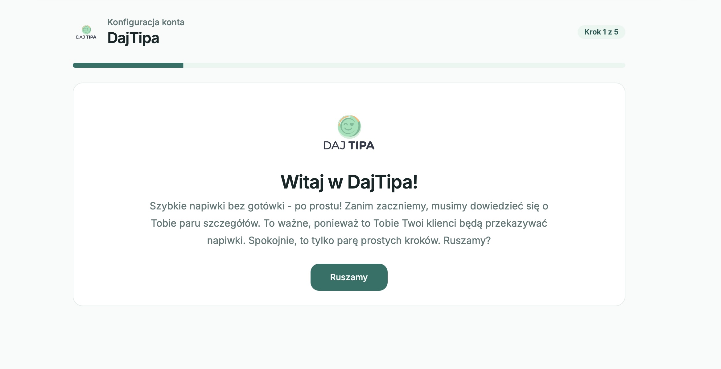 Pierwszy ekran onboardingu DajTipa